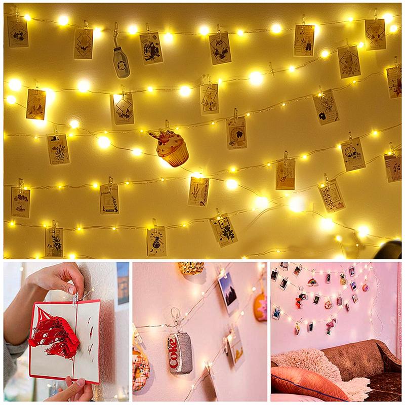 50/100LED Photo Clips String Light, Valentine Gift, Warm White 16Ft 32Ft Fairy Light with Clear Clips, Copper Wire String Light for Hanging picture, Bedroom Party Decor