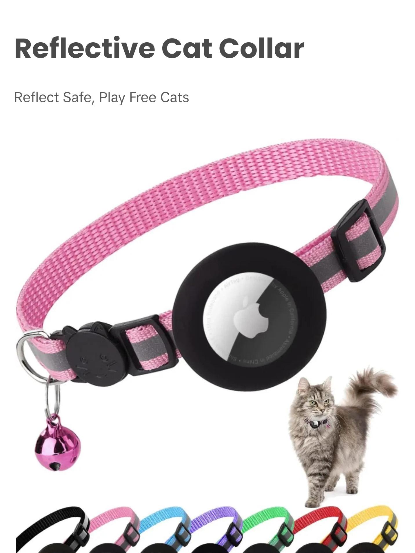 ATUBAN Reflective Breakaway Cat Collar with Apple AirTag Holder and Bell for Kittens, 0.4 Inches