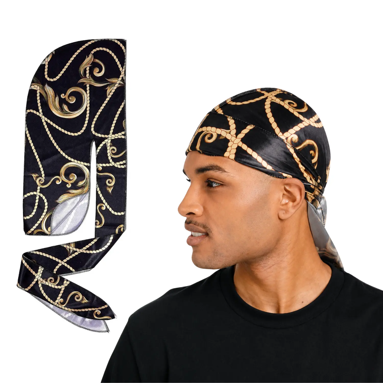 Premium 360 Waves Durag - Unisex Baroque Silky Satin or Silk Velvet Sports & Outdoor Accessory Hat with Extra-Long Tails, Compression Fit, for Daily Use, Barber Use, Fashion, All Seasons, 1 Size