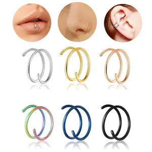 12-Piece Spiral Twist Piercing Ring Set, Multi-Color Nose, Lip & Ear Piercing Jewelry in Silver, Gold, Rose Gold, Rainbow, Blue & Black, Versatile Double Hoop Piercings for Everyday & Edgy Styling