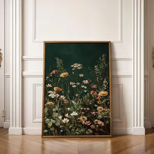 Dark Green Wildflowers poster, Spring Flower Print, Flowers Wall Art, Landscape Print, Vintage Neutral Botanical Print 8