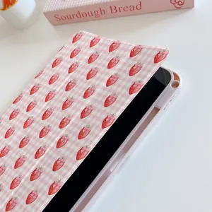 360-Degree Rotating Three-Fold Tablet Case, Simple Plaid Bow Strawberry Pattern Design, Fits iPad & Other Tablets, Durable Protection, Tablet Accessories