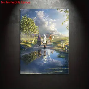 1 piece/set frameless canvas painting print poster, Artwork, classic anime style art, Frieren and her party, a perfect gift for Japanese culture enthusiasts, ideal for bedroom, living room, mural, wall decoration, room decoration, Unframed Wall Art