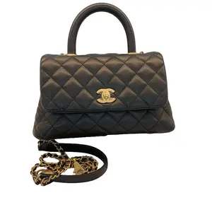 Pre-owned CHANEL Coco Handle Black Caviar Leather Mini Flap Bag with Gold Hardware & Detachable Chain Strap, Comes with Authenticity Card TKB00000059