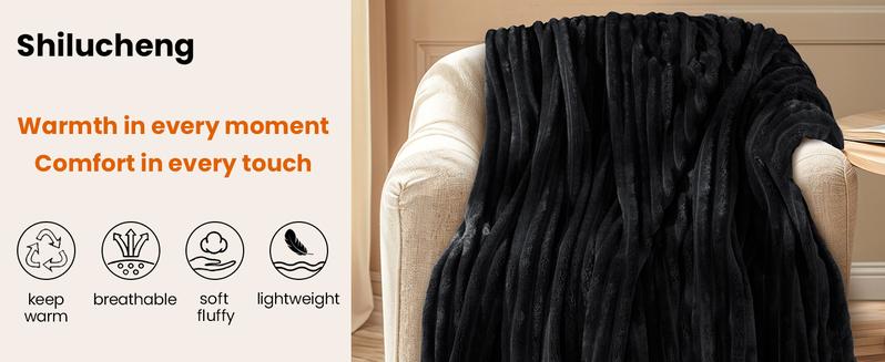 Thickened Striped Flannel Blanket – Solid Color Plush Cozy Blanket & Throw, Super Soft & Comfortable, Warmth for Sofa, Bed, Travel, Office, Bedroom Decor, Ideal Gift