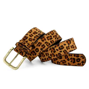 Unisex Cheetah-Leopard Print Belt with Gold Buckle for Men and Women