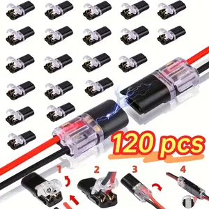 120 Compact Plug Connectors, 2-Pin Type H,  Interlocking Solderless Wire-Free LED Quick Connector, No Stripping Required,Two-in-Two Plug-and-Play Terminal  Suitable for 18/22 AWG Cables - Quick LED Automotive And Electrical Connections