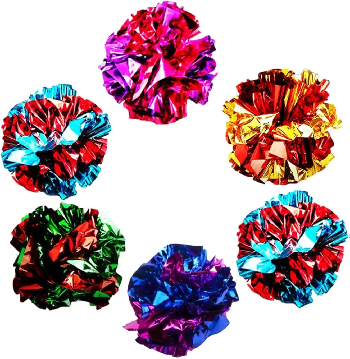 Cat Crinkle Balls Shiny Mylar Crinkler Stress Relief Toy for Kittens Interactive Engaging Keeps Grown Up Cats Active Encourages Multi Cat Play Provides Endless Entertainment 6 Pcs Multicolor