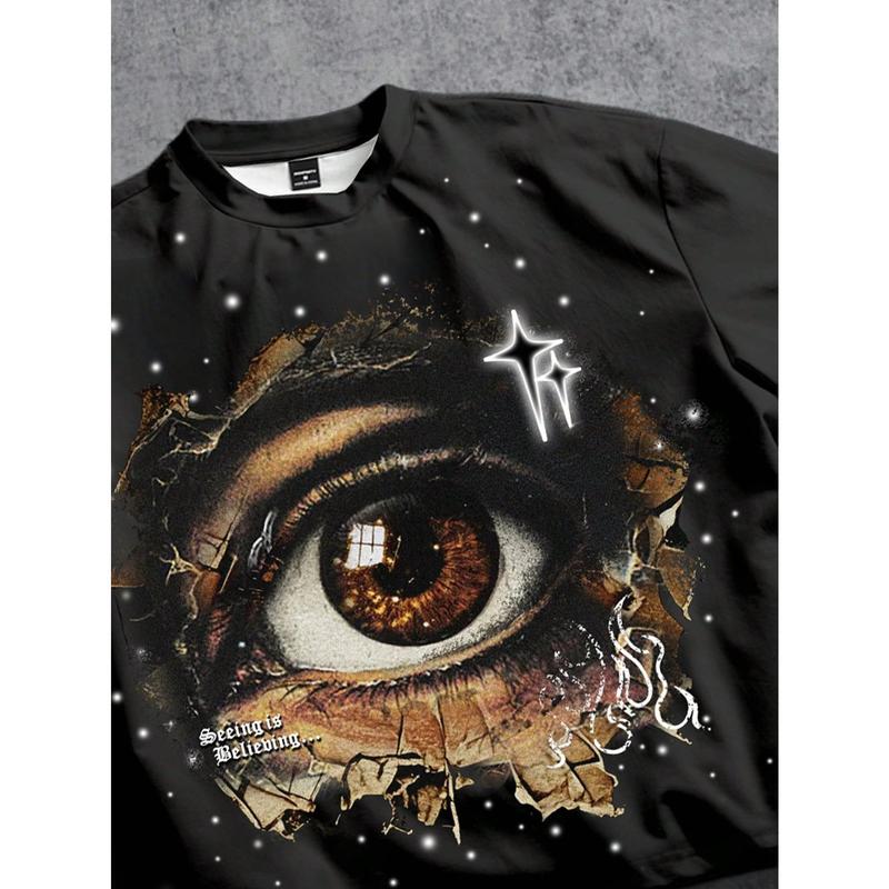 Manfinity ZONE917 High Quality Eye Print Round Neck Casual Loose Short Sleeve Cropped T-Shirt funny graphic lightweight cotton day shirt