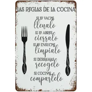 Metal Tin Sign Vintage Metal Signs Cocina Spanish Kitchen Print Spanish Wall Art Home Decor Retro Wall Decor Tin Sign Funny Decorations for Home Farm Office Club Metal Poster 8x12 Inch