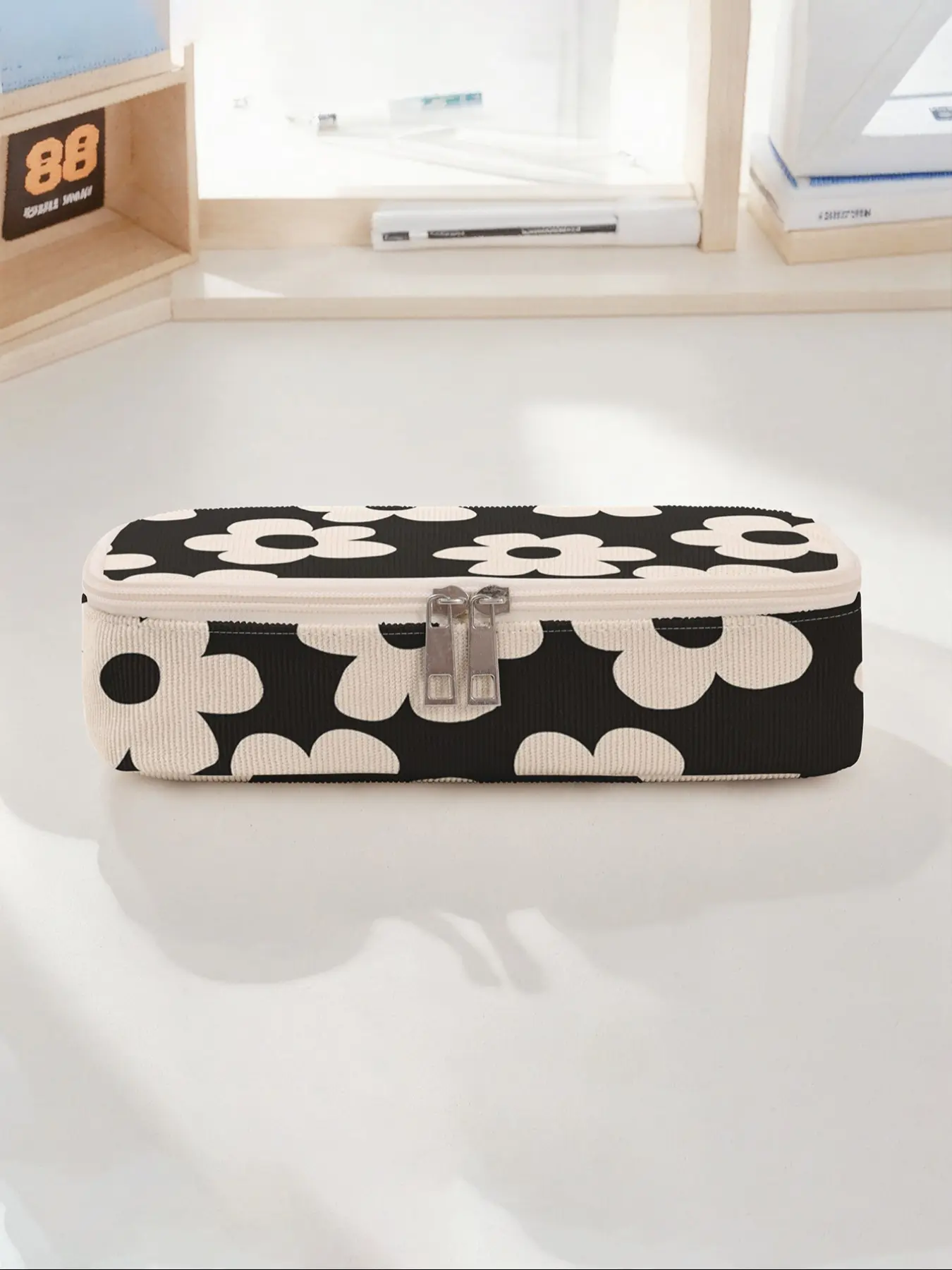 Floral Print Large Capacity Pencil Case, Durable Multi-Functional Storage Bag, Portable Zipper Organizer for School Office Supplies, Desk Supplies, Office Stationery Supplies, Office Desk Accessories
