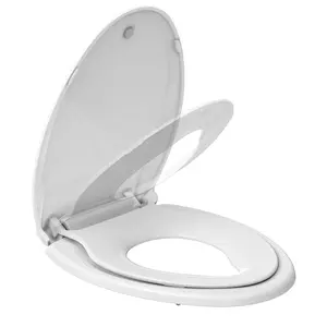 Elongated & Round Commercial Toilet Seat with Built-In Magnetic Potty Training, 17in / 19in Soft Slow Close, Easy Install & Clean, Fits Most Bathrooms