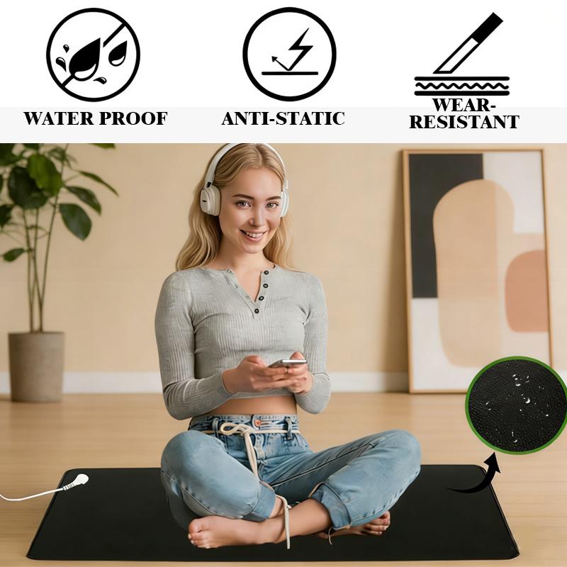 Grounding Mat for Sleep & Wellness, Earthing Mat with Grounding Cord (16x24 in). Black Non-Slip PU Leather & Conductive Carbon Fiber Pad for Bed, Home & Office. Improve Sleep Quality Naturally