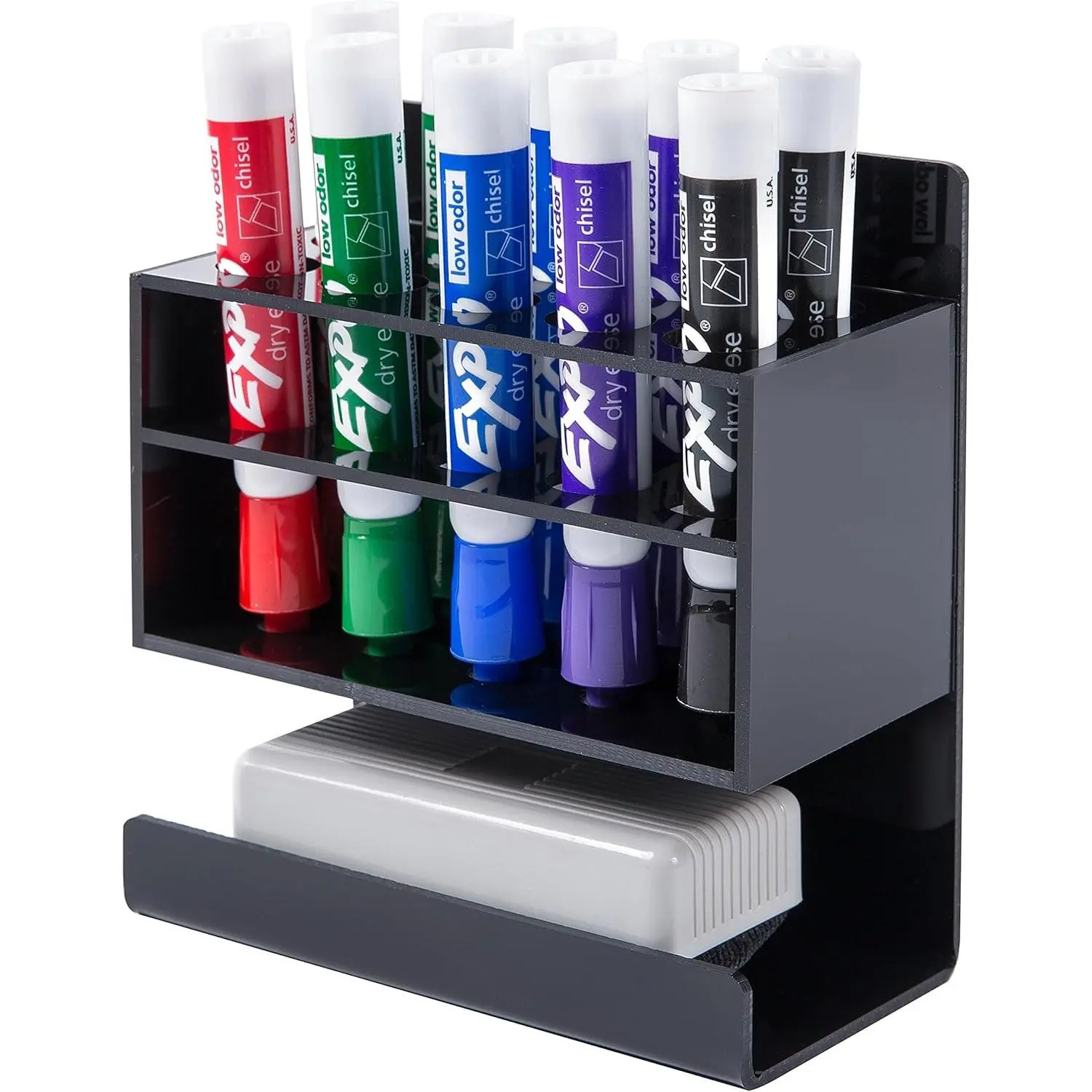 Dry Erase Marker Holder 10 Slots Whiteboard Marker Holder for Wall Dry Erase Eraser Holder Wall Mount Black