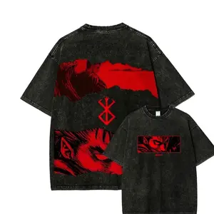 Menswear Short-Sleeve Heavyweight Vintage Wash Distressed Festive Top, Premium Feel 5N2