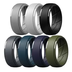 7Pack Size 7-16 Multi Color Silicone Rings for Men Step Edge Rubber Textured Inner Grip Comfort Fit Rubber Wedding Bands Engagement Bands With Air Flow Grooves, Non-Slip & Lightweight