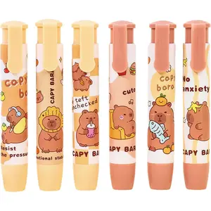 6 Pcs Cute Retractable Capybara Cartoon Pencil Erasers for School Boys Girls Women