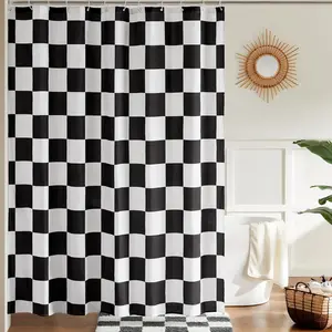 Checkered Shower Curtain, Black and White Shower Curtains for Bathroom, Cute Retro Checkerboard Shower Curtain Vintage Aesthetic, Machine Washable Fabric Bath Curtain, 72''x72''