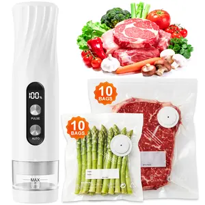 RIWUSI Compact Vacuum Sealer for Food with Visible Water Tank, 60kPa Powerful Vacuum Sealer Machine, One-Touch Auto-Seal & Pulse Mode for Delicate Foods, 1800mAh Rechargeable, 20 Reusable Bags
