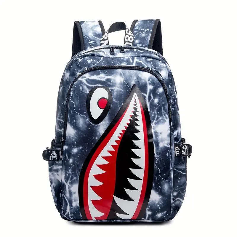 Stylish Shark Backpack for Boys, Girls & Teens - Lightweight High Quality Oxford Daypack with Adjustable Straps, 16 Inch (42cm) Height, 2.64-5.28 Gallon Capacity, Cartoon Print Design for School, Camping & Casual Use, Secure Zipper Closure Novelty Fashion Stylish Shark Backpack for Boys, Girls & Teens - Lightweight High Quality Oxford Daypack with Adjustable Straps, 16 Inch (42cm) Height, 2.64-5.28 Gallon Capacity, Cartoon Print Design for School, Camping & Casual Use, Secure Zipper Closure Novelty Fashion