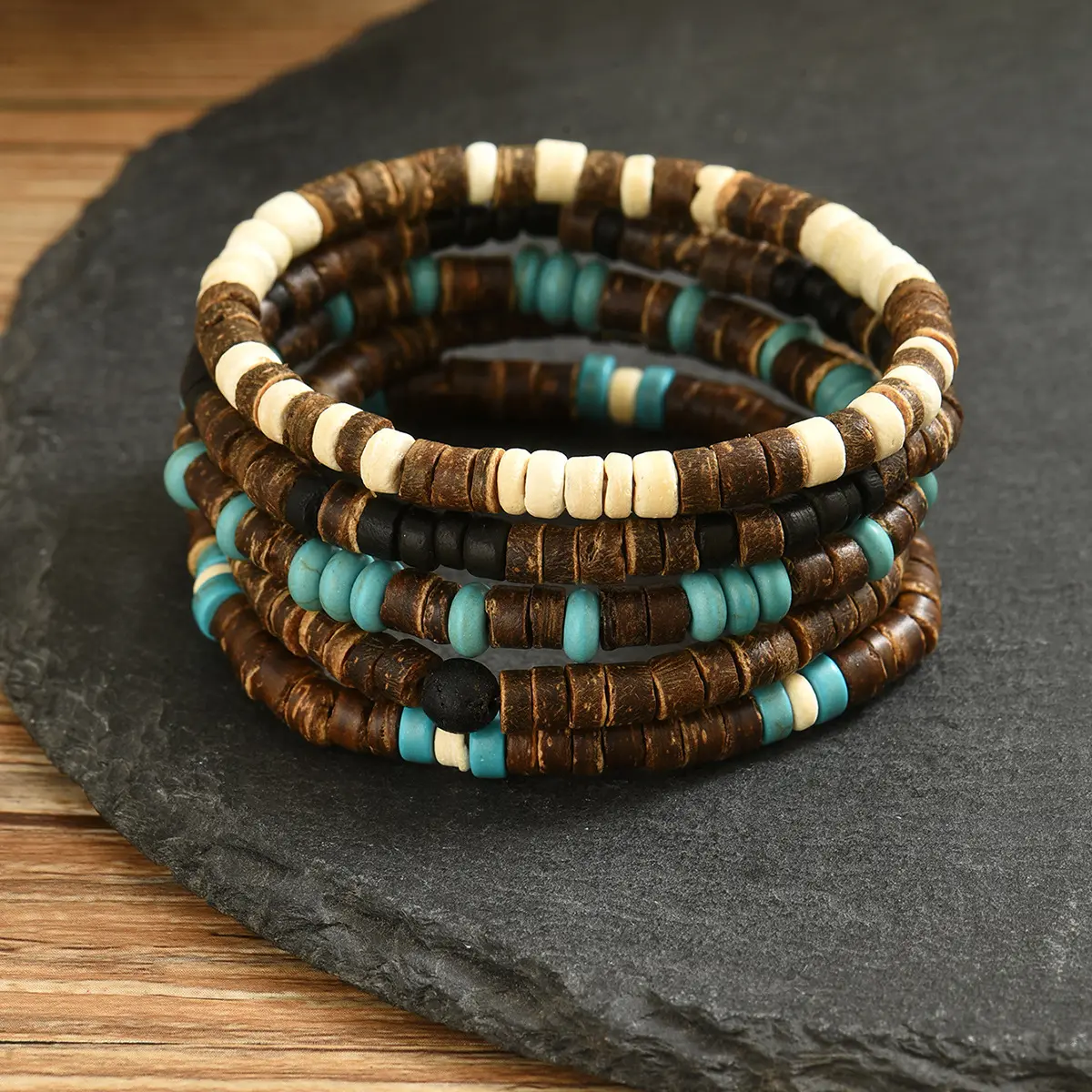 5-piece Bohemian Coconut S Beaded Elastic Thread Bracelet - Unisex - The  to Give