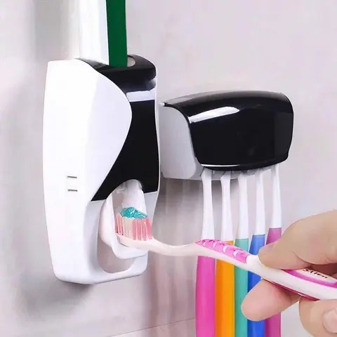 Automatic Toothbrush Dispenser, Wall Mounted Punch-Free Design, Toothpaste Squeezer & Brush Holder Set, Toothbrush Storage, Toothbrush Organizer, Ideal for Bathroom Organization, Bathroom Accessory, Toothbrush Holders for Bathrooms