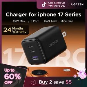 UGREEN 45W USB C Charger Block Nexode 3-Port GaN Fast Type C Charger Compact Foldable Power Adapter for MacBook Pro Air Dell XPS iPhone 17 16 15 iPad Pro Galaxy S25 ,tiktokshopstockup,mothersdaygift