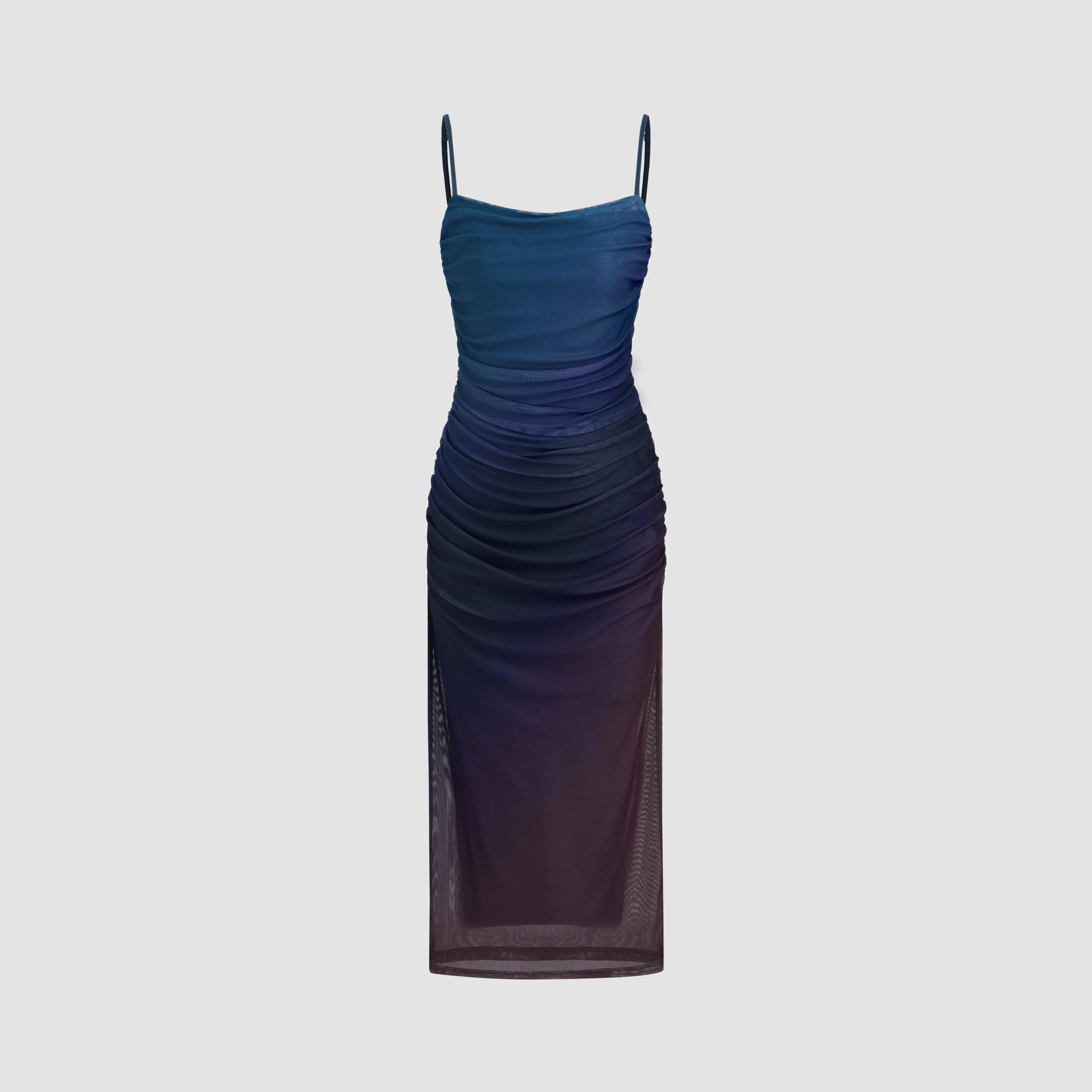 Cider [3 colors, size 0-26] Mesh Square Neck Gradient Ruched Maxi Dress