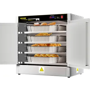TikTokShopBlackFridayVEVOR Hot Box Food Warmer, 25\"x15\"x24\" Concession Warmer with Water Tray, Four Disposable Catering Pans, Countertop Pizza, Patty, Pastry, Empanada, Concession Hot Food Hold Tested to UL Standards