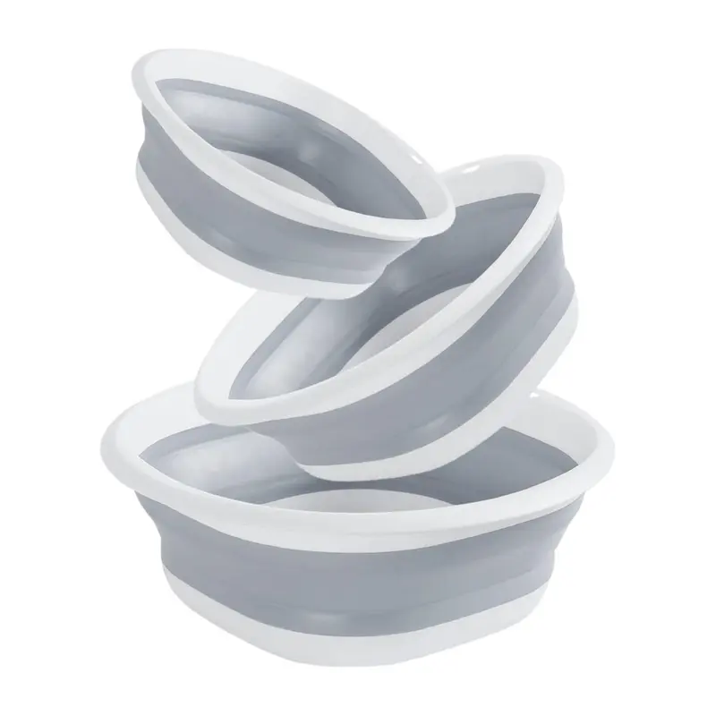 3Pcs Smooth Collapsible Plastic Tub Set with Handles - 15" Wide Wash Tub,12.6" Dish Tub,10" Small Wash Basin - Space-Saving Home Goods Storage Containers for Camping - Home Improvement Building Supplies