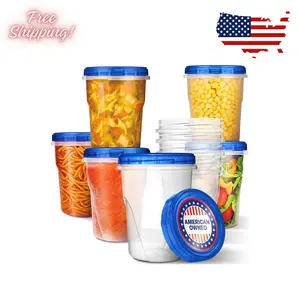 32oz Plastic Containers with Twist Top Lids (6 Pack), Quart Freezer Containers