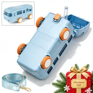 16 OZ School Bus Shape Kids Water Bottle, Insulated & BPA-Free with Bounce Flip Top Straw Lid, 360° Leak-Proof Portable Travel Cup with Shoulder Strap, Ideal for Boys’ School, Sports & Outdoor Adventures