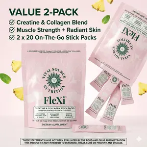 Flexi Creatine & Collagen Powder Packets | Muscle Strength + Radiant Skin | Pineapple Punch | 20 On-The-Go Sticks