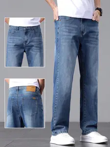 Men's Pocket Straight Leg Jeans, Casual Comfy Denim Jeans for Daily Wear, Fashion Men's Bottoms for All Seasons, Casual Ripped Denim