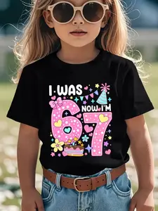 Girls' Summer T-Shirt NY-DX7699, I Was 6 Now 7 Birthday Print, Casual Versatile