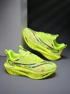 3 Color Unisex Full Palm Carbon Plate Running Shoes with Woven Breathable Mesh and Rotary Buckle for Student Sports Test and Daily Outings, Luminous Stylish and Stable Support