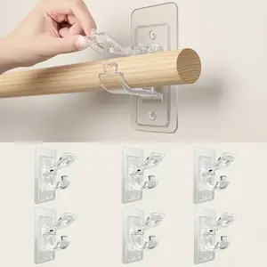6-Pack No Drilling Self Adhesive Curtain Rod No Drill Curtain,Free Adjustable Curtain Rod Hooks,Rod Brackets Holder Hooks Nail  Curtain Hangers for Bathroom Kitchen Home Bathroom and Hotel.