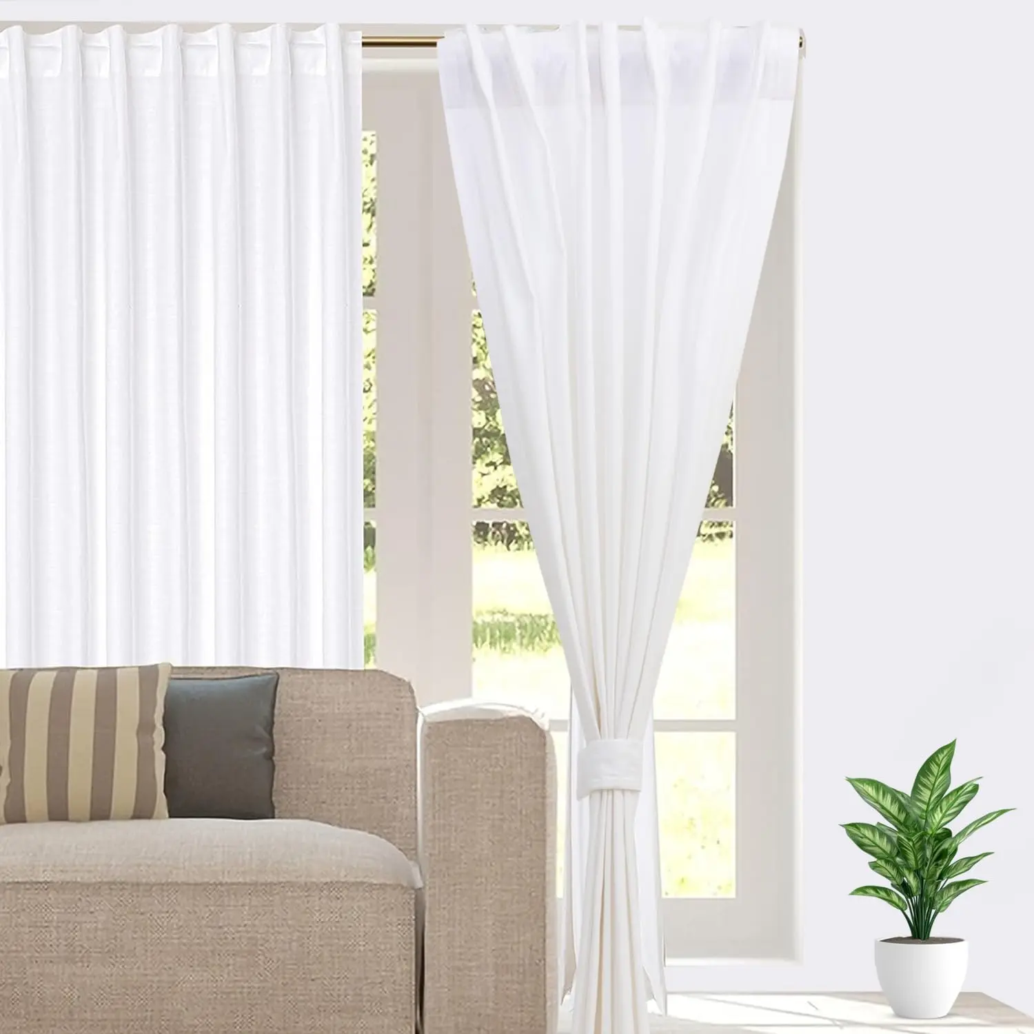 White Cotton Curtains For Living Room Light Filtering Window Panels with Rod Pocket  Tab Farmhouse Curtain for Bedroom or Easy to Hang Soft Textured  Drapes 50x108 Inch - 2 Panels