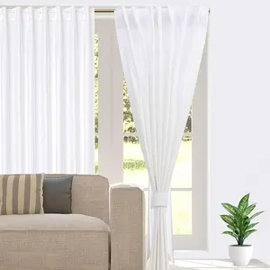 White Cotton Curtains For Living Room Light Filtering Window Panels with Rod Pocket  Tab Farmhouse Curtain for Bedroom or Easy to Hang Soft Textured  Drapes 50x108 Inch - 2 Panels