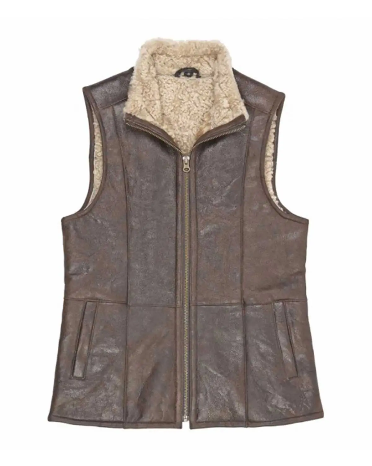 MotorCycleJackets Women’s Antique Brown Sheepskin Gilet