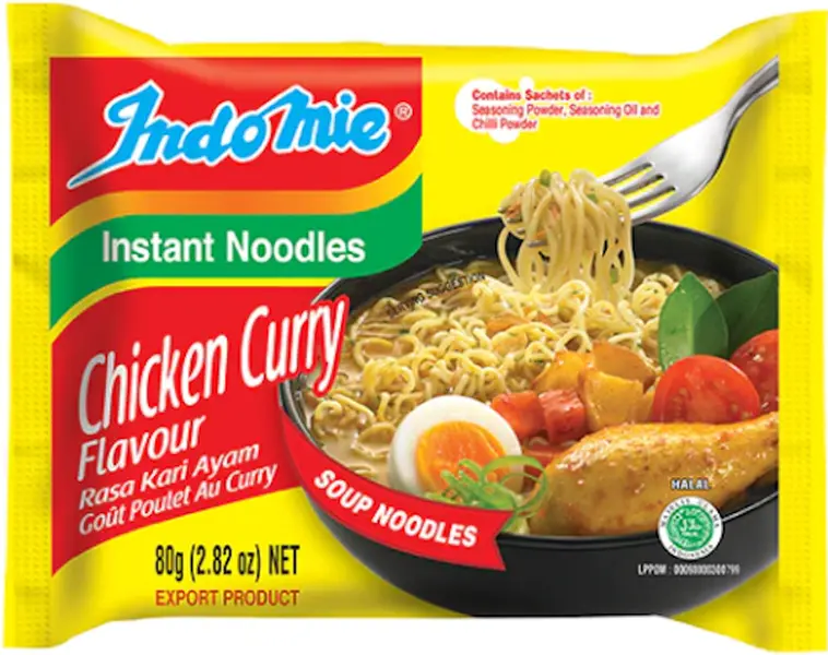 INDOMIE Instant Chicken Curry Flavour Asian Noodles, Savory Instant Noodle Pack, Pantry Food Item, Gourmet