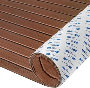 KXKZREN EVA Foam Boat Decking Faux Teak Marine Flooring Mat with Ultra Strong Adhesive Backing Non Slip Yacht Deck Sheet Waterproof U Groove Traction Pad Pontoon Carpet for Motorboat RV Kayak Swim Platform DIY Upgrade