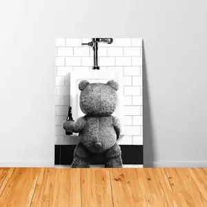 Ted Movie Poster – Teddy Bear Black & White Canvas Print, Funny Wall Art for Bathroom, Restroom, Nursery & Kids Room, Eco-Friendly Fade-Resistant Waterproof Décor for Home, Hotel, Restaurant & Bar