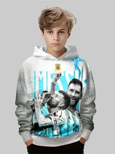 Cr7 Ronaldo 3D Printed Graphic Team Hoodie for Boys, Elastic Polyester Blend, Casual Pullover, Football Player Pattern, Fall & Winter Outdoor Sports Travel