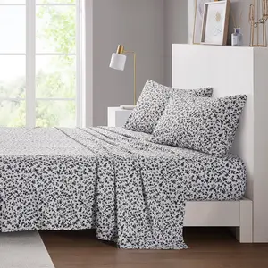 360 stand King Size Decorative Microfiber Bedsheet Set - Fitted Sheet Included, Intelligent Design ID20-2221, 108x102x0.13in Smooth Black Floral Print, Benzoyl-Safe Bedding Linens, Decorative Bedsheet Sets, Microfiber Bed Sheets