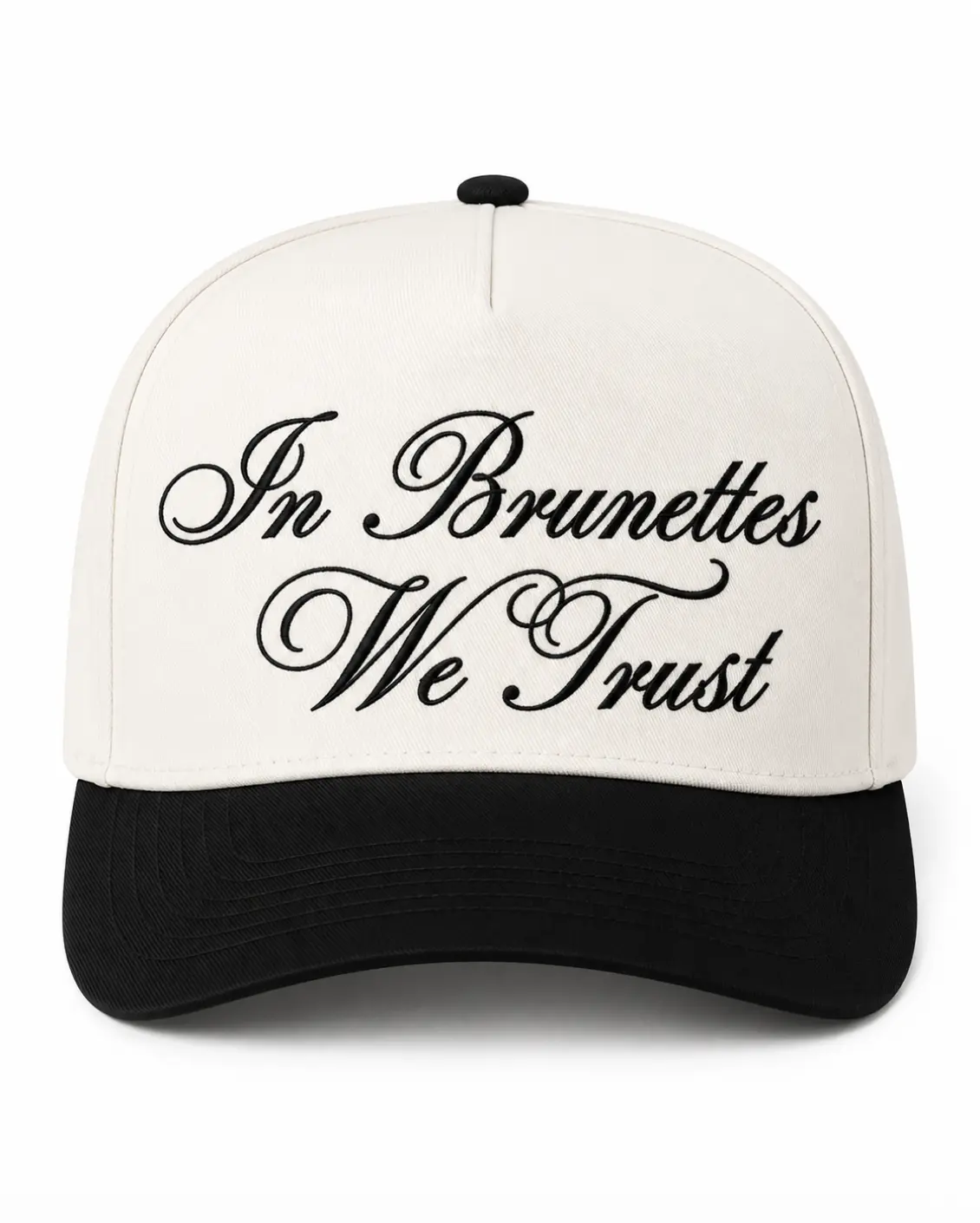 Structured 2-Tone Canvas Baseball Cap for Women, "In Brunettes We Trust" Premium Embroidery, Adjustable Snapback, Fade Resistant