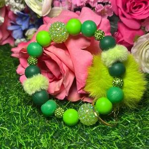 Rita hour wristlet keychain  color scheme shades of green and bling beads made with wire