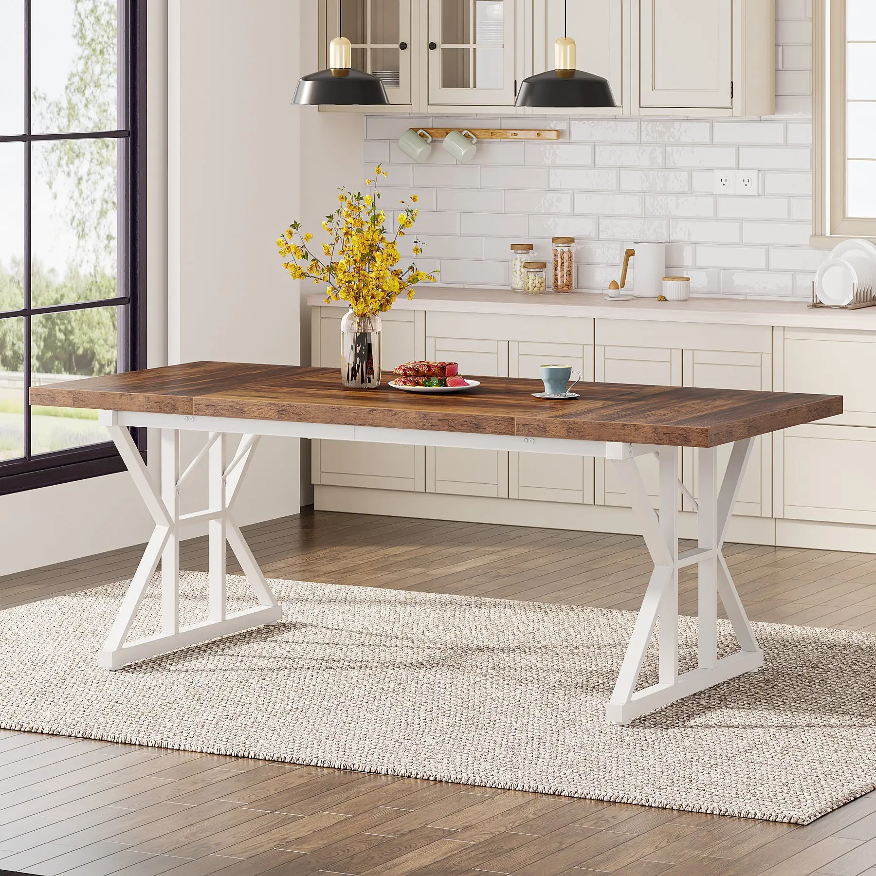 Spaco Farmhouse Dining Table for 6,70.8-Inch Rectangular Rustic Wood Table with Heavy Duty Metal Legs, Kitchen & Dining Room Table