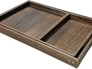 Rustic Wooden Serving Trays Set of 3 Rectangular Platters for Entertaining Breakfast Coffee Table Home Decor Natural Finish