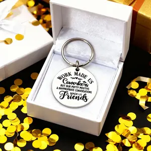 Round stainless steel keychain with letter design; a Christmas decoration gift for colleagues; Black Friday .